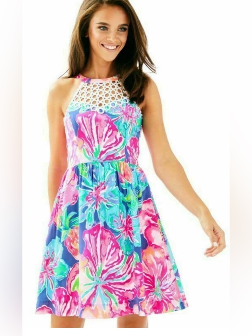 Lilly Pulitzer Floral Halter Dress in Pink, Blue & Green size 6